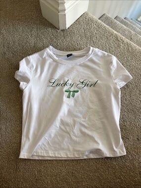 White "Lucky Girl" Baby Tee
